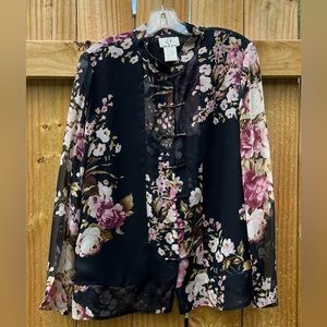 Color Floral Black Silk Blouse
